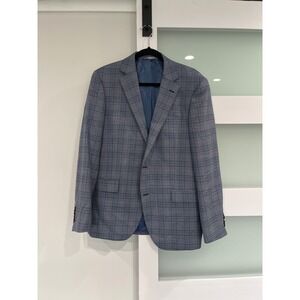 S. Cohen Mens Blue Brown Glen Plaid Sport Coat Lanificio di Pray Wool Blazer 42R